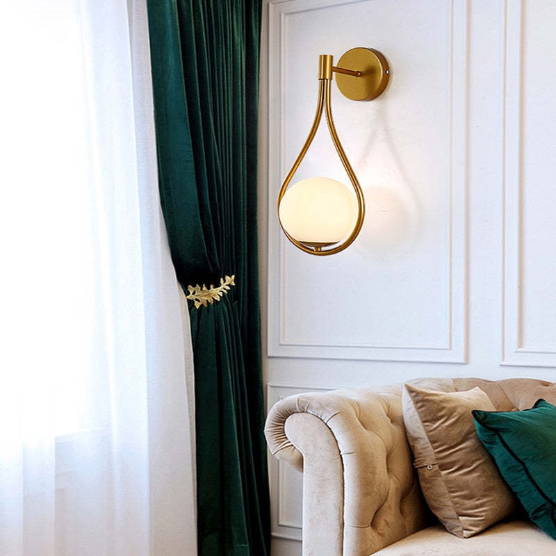 Valentina Nordic Creative Minimalist Water Drop Glass Gold Wall Lamp - Lumpaz