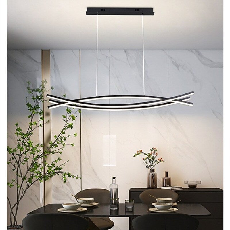 Modern Linear Metal Pendant Light, Black - Lumpaz