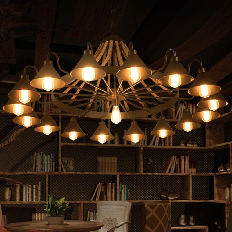 Alessio Vintage Industrial Rope Chandelier Metal Living Room - Lumpaz