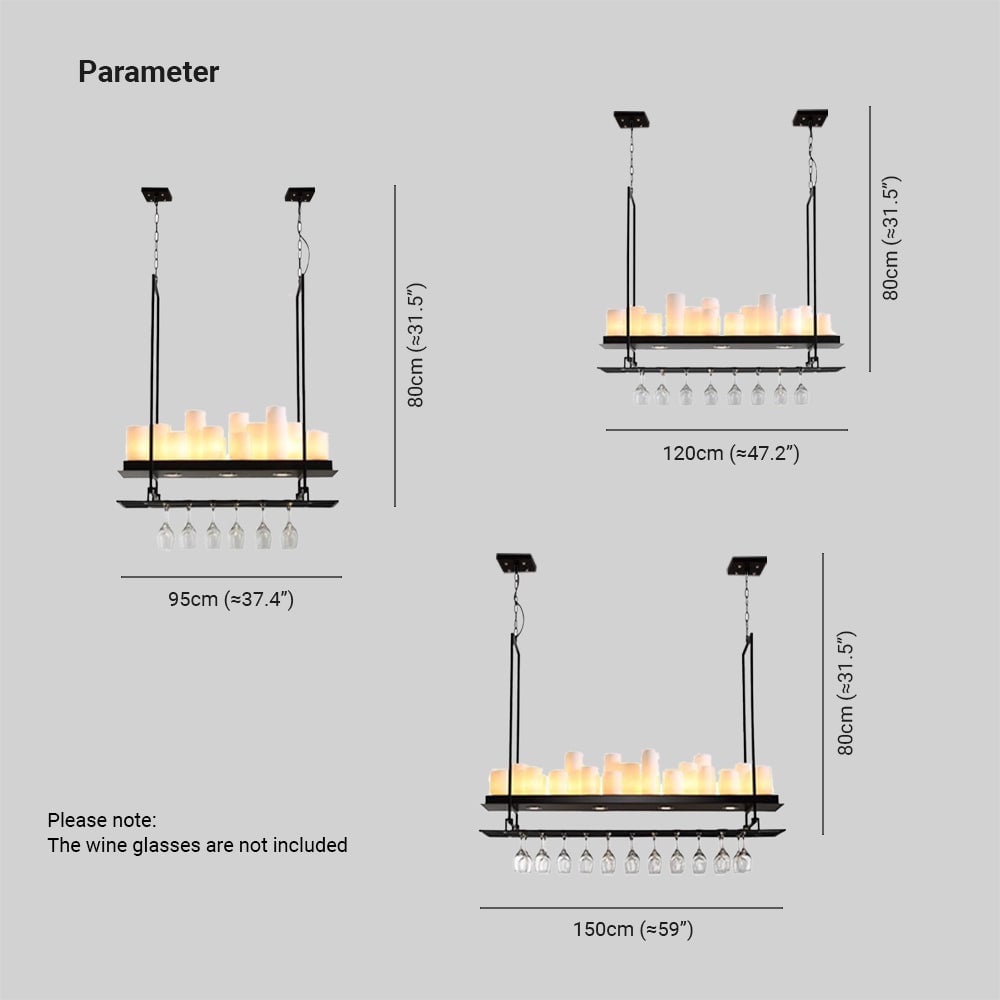 Alessio Candle Black Pendant Lighting for Kitchen Island, Wine Glass Holder - Lumpaz