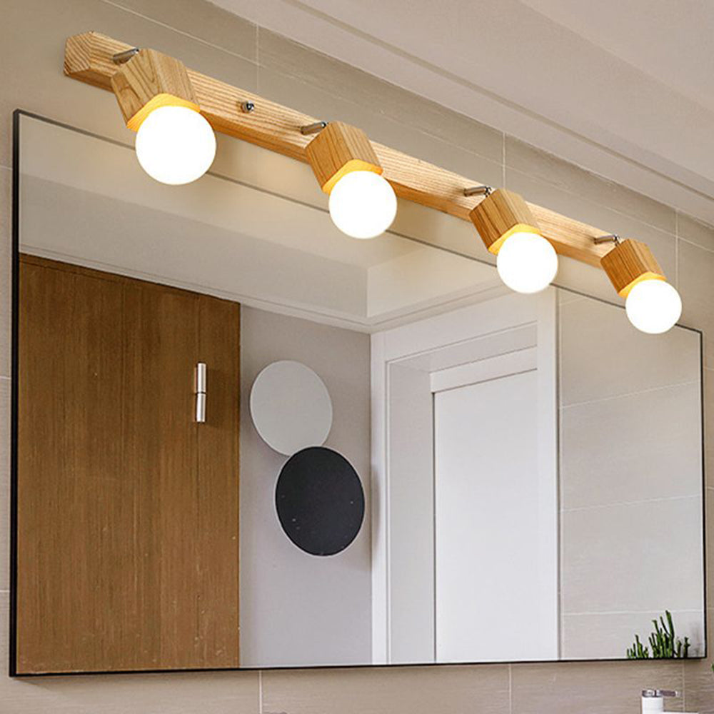 Ozawa Modern Square Globe Metal/Wood Wall Lamp, Vanity Light - Lumpaz