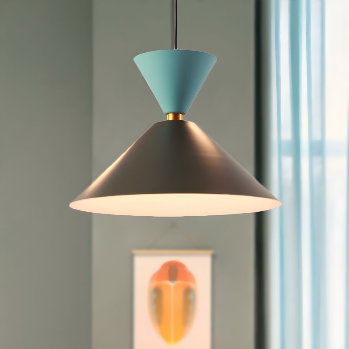 Morandi Modern Dome Art Deco Pendant Light, Black/Yellow/Pink/Gray - Lumpaz