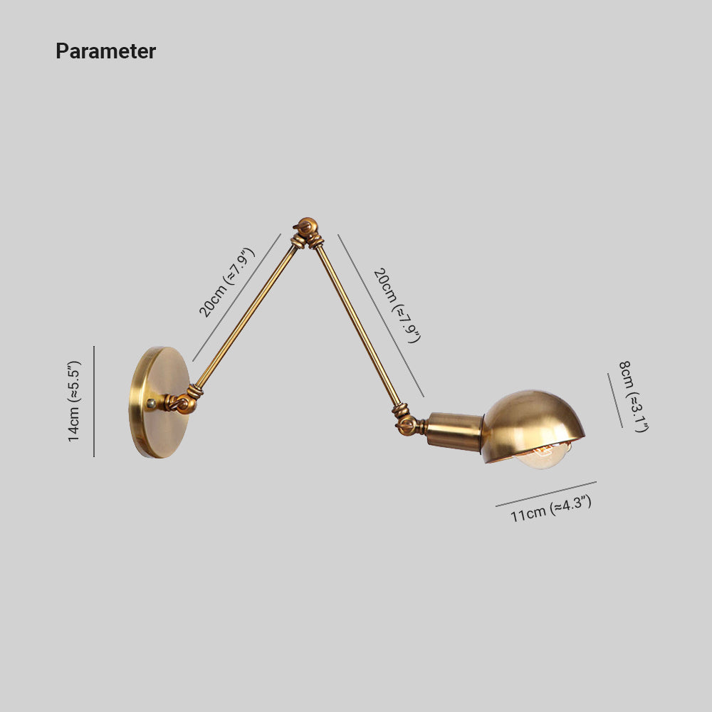 Brady Vintage Semi-sphere Metal Swing Arm Foldable Wall Lamp, Bronze - Lumpaz