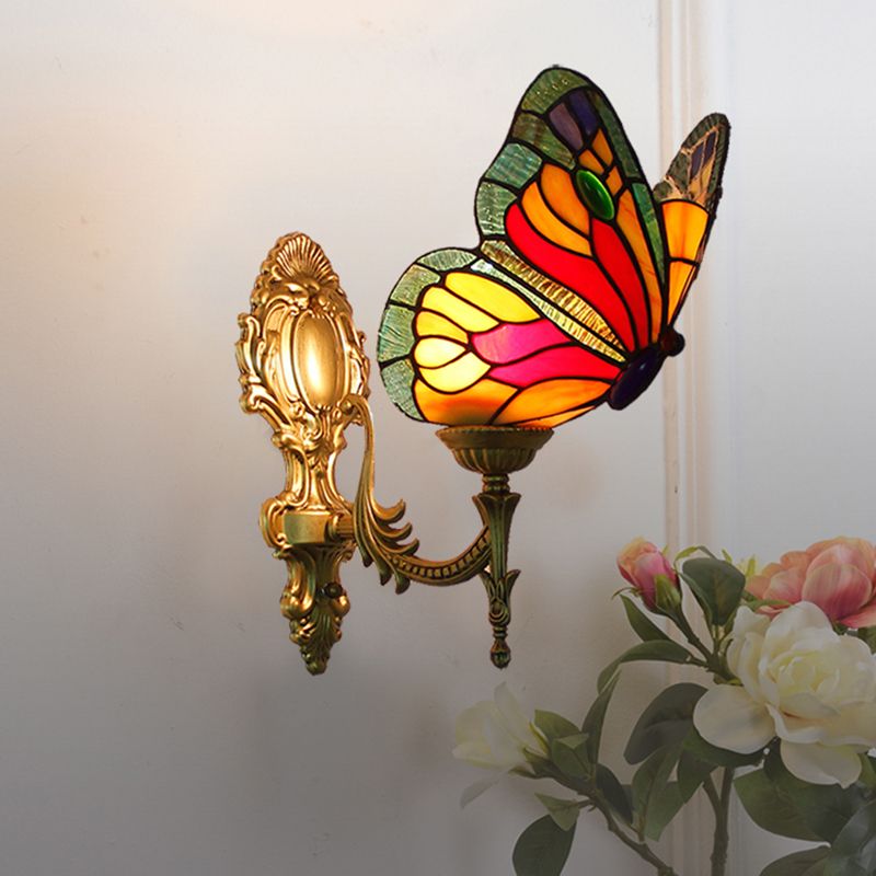Kady Artistic Butterfly Metal/Glass Lamps Wall, Red/Blue/Multi-Color/Light Blue - Lumpaz