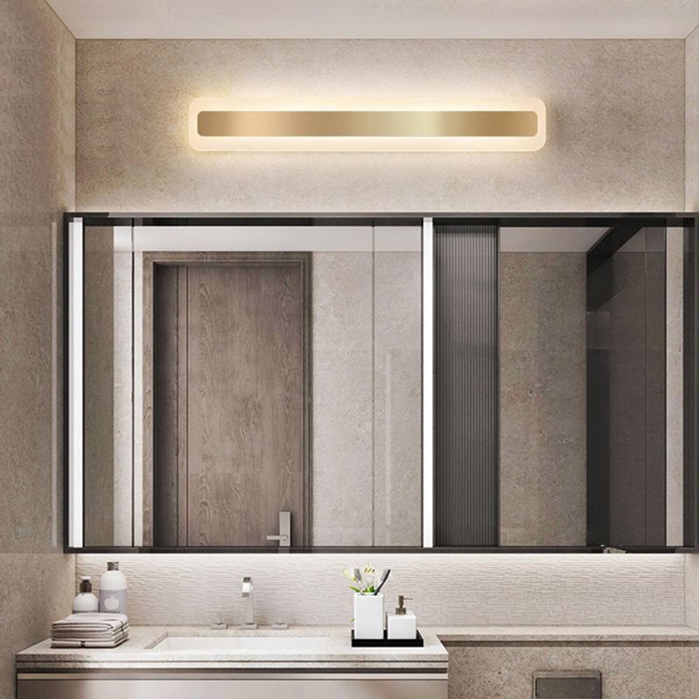 Leigh Modern Rectangular Vanity Mirror Front Wall Lamp, Gold - Lumpaz