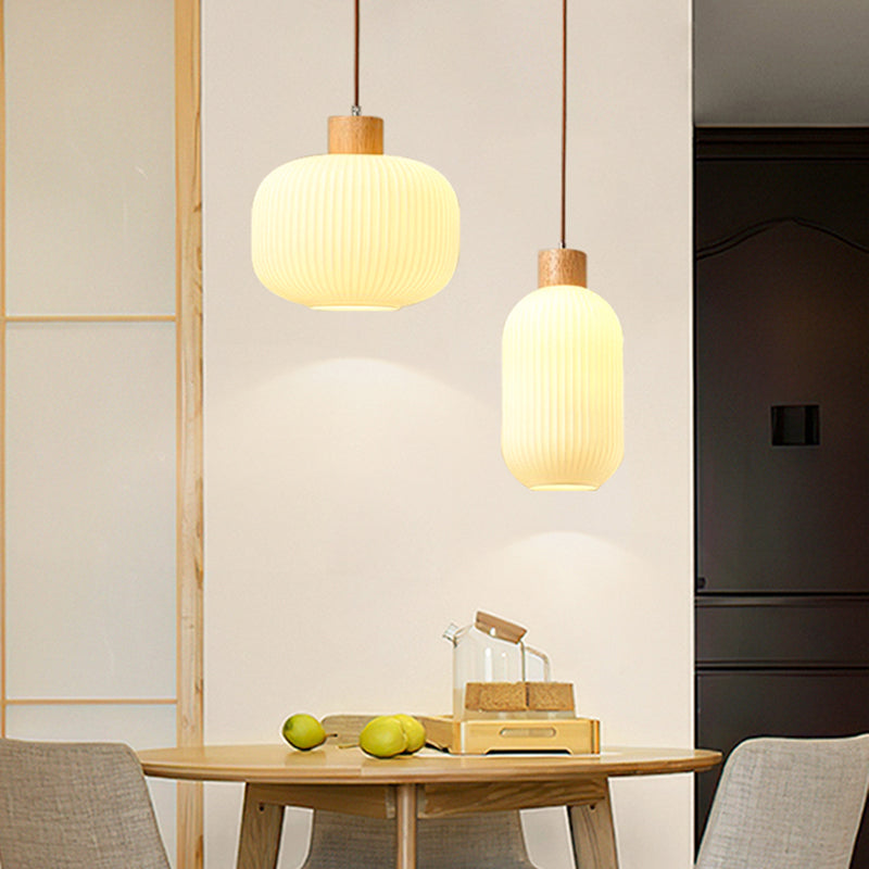 Ozawa Modern Wood/Glass Pendant Light, White - Lumpaz