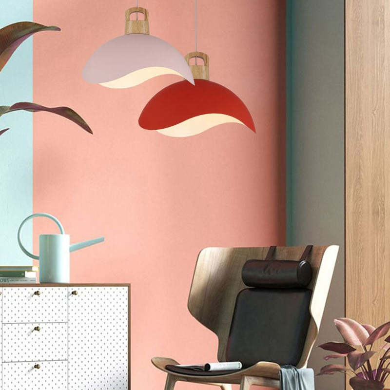 Morandi Colorful Shade Single Pendant Lights, Wood & Metal - Lumpaz
