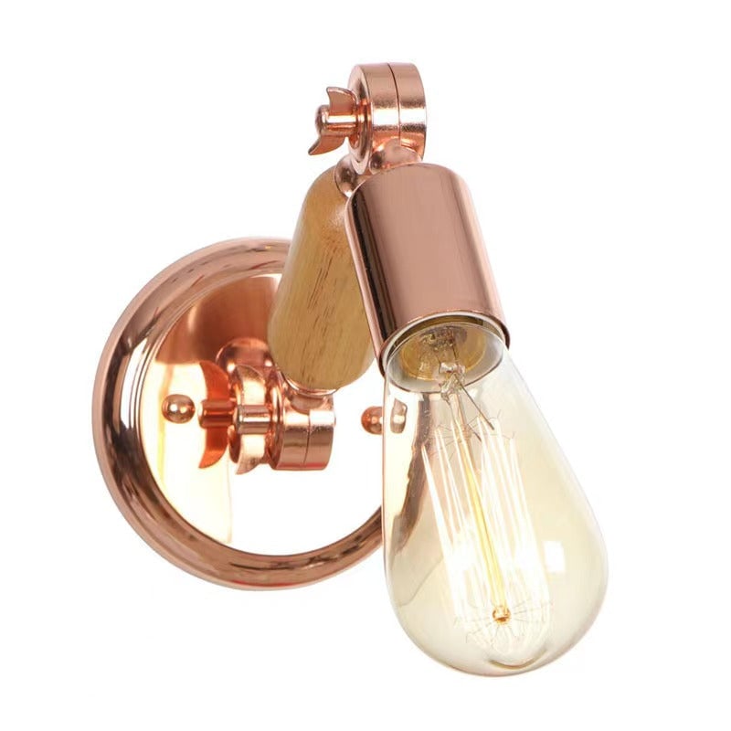 Alessio Wall Lamp Bulb Wooden Adjustable Makeup Gold, Living Room - Lumpaz