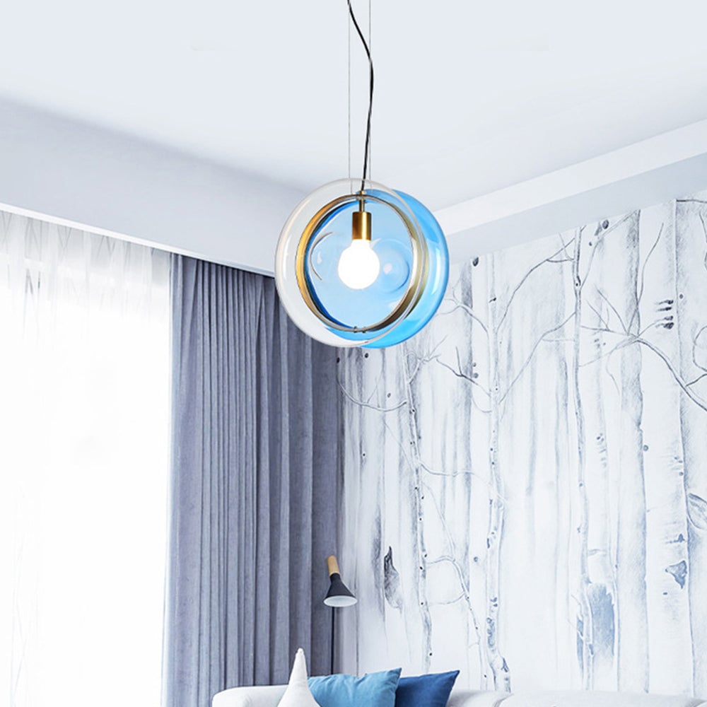 Hailie Art Round Glass Pendant Light, Metal&Glass, 6 Color - Lumpaz