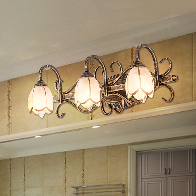 Félicie Antique Brass Flower Mirror Front Vanity Wall Lamp - Lumpaz