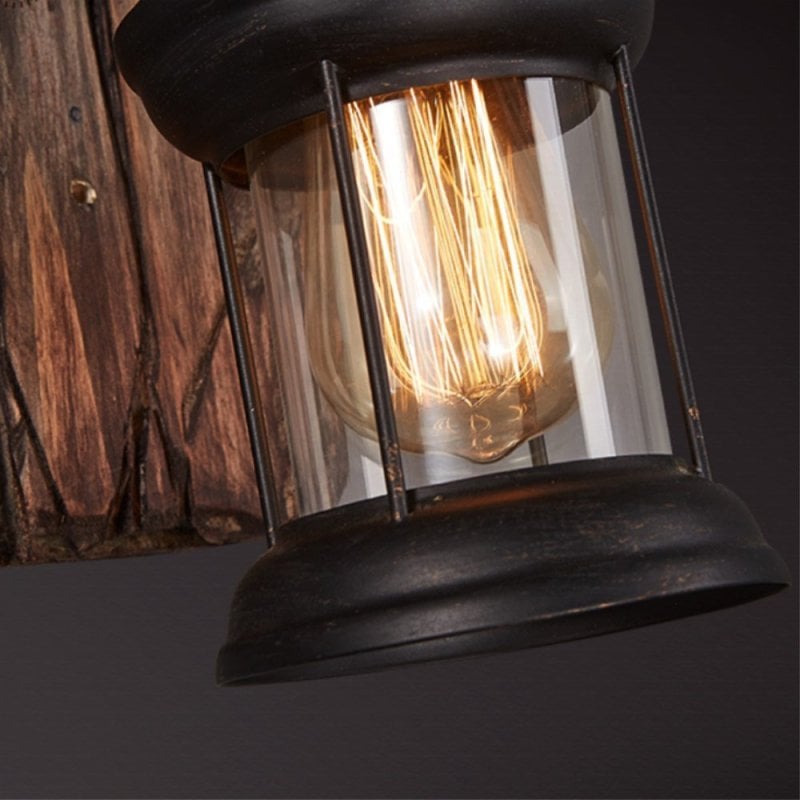 Alessio Vintage Lantern Metal Wall Lamp, Black/Bronze - Lumpaz