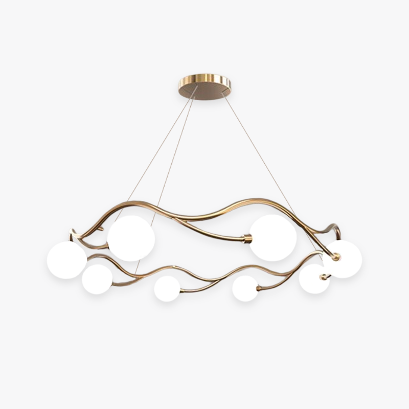 Valentina Modern Designe Wave Metal/Glass Pendant Light, White/Gold - Lumpaz