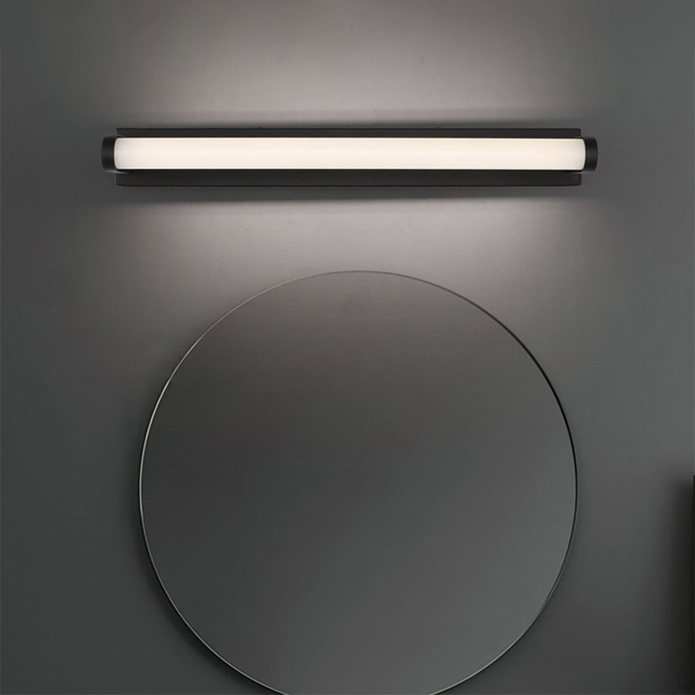 Leigh Minimalist Linear Cylindrical Metal/Acrylic Wall Lamp, Black, Bathroom - Lumpaz