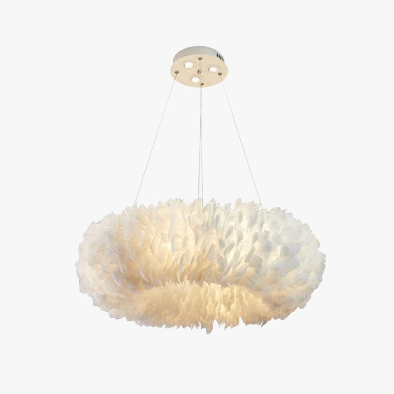 O'Moore Romantic Ring Feather/Metal Pendant Light, Natural Ostrich - Lumpaz