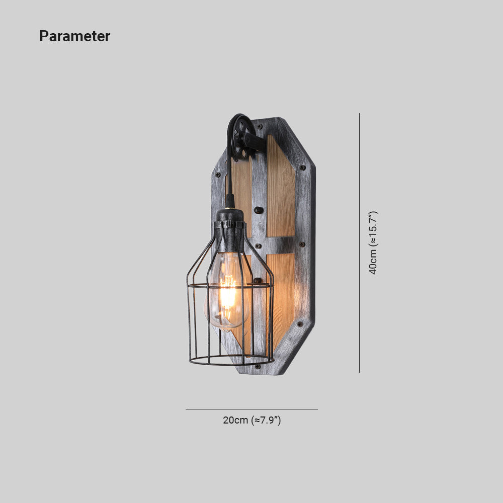 Austin Vintage Bird Cage Wood Metal Wall Lamp Dining Room/Bedroom - Lumpaz