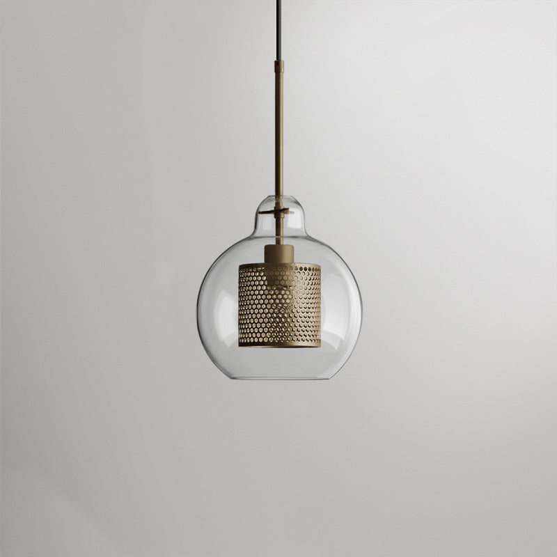 Oneal Contemporary Golden Pendant Light, Metal/Glass, Globe/Cylindric - Lumpaz