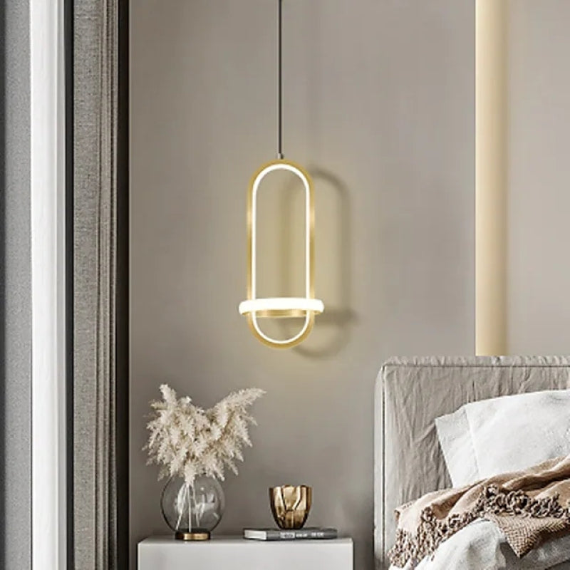 Nyla Modern Minimalist LED Ring Pendant Light, Black/Gold - Lumpaz