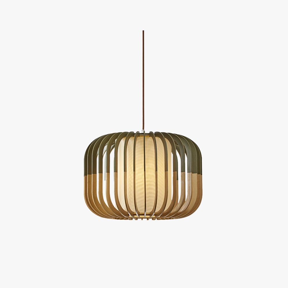 Ozawa Modern Birdcage Wood/Fabric Pendant Light - Lumpaz