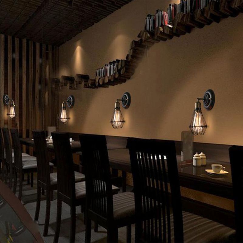 Alessio Industrial Lantern Shaped Metal Wall Lamp, Black/Rust - Lumpaz