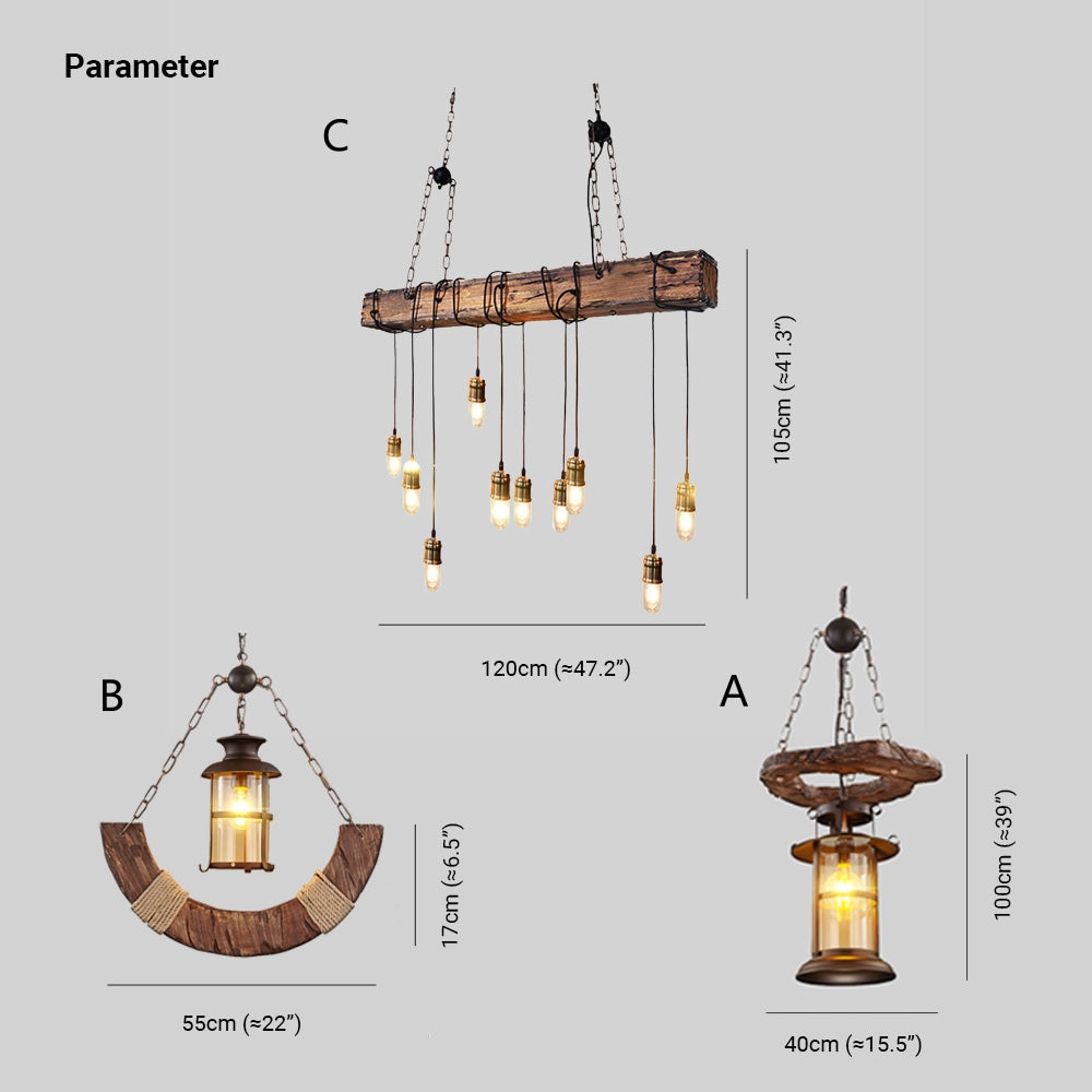Austin Vintage Industrial Rectangular Wood Pendant Light Wood/Black - Lumpaz