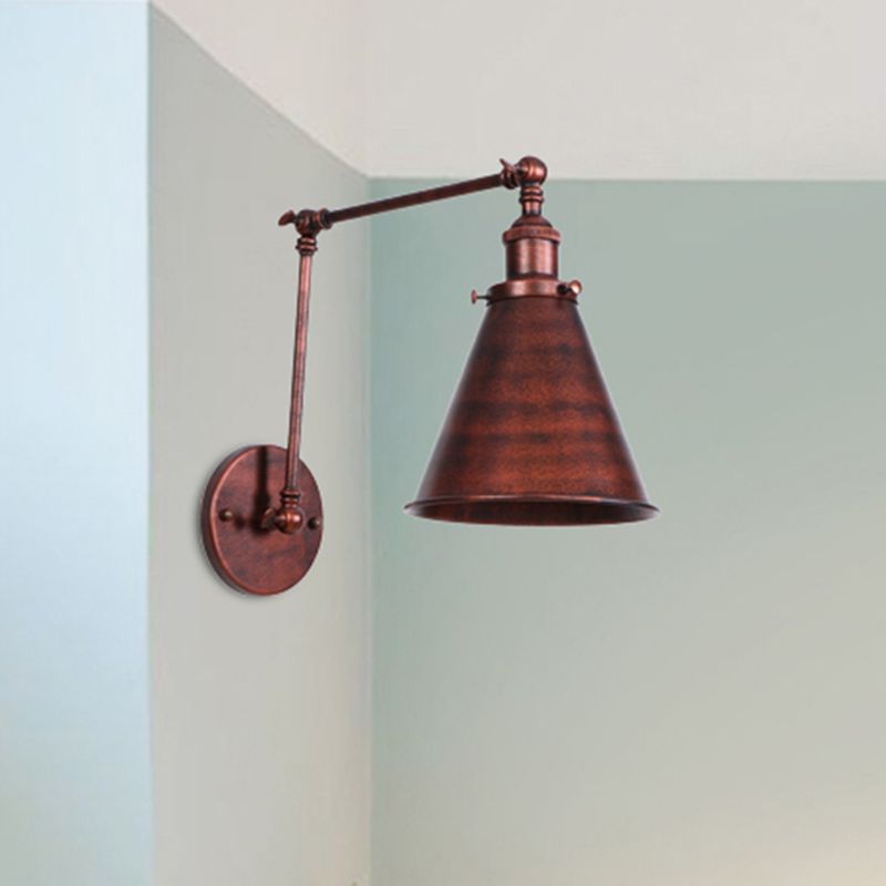 Brady Vintage Adjustable Wall Lamp, Metal, Black/Rust, Living Room - Lumpaz