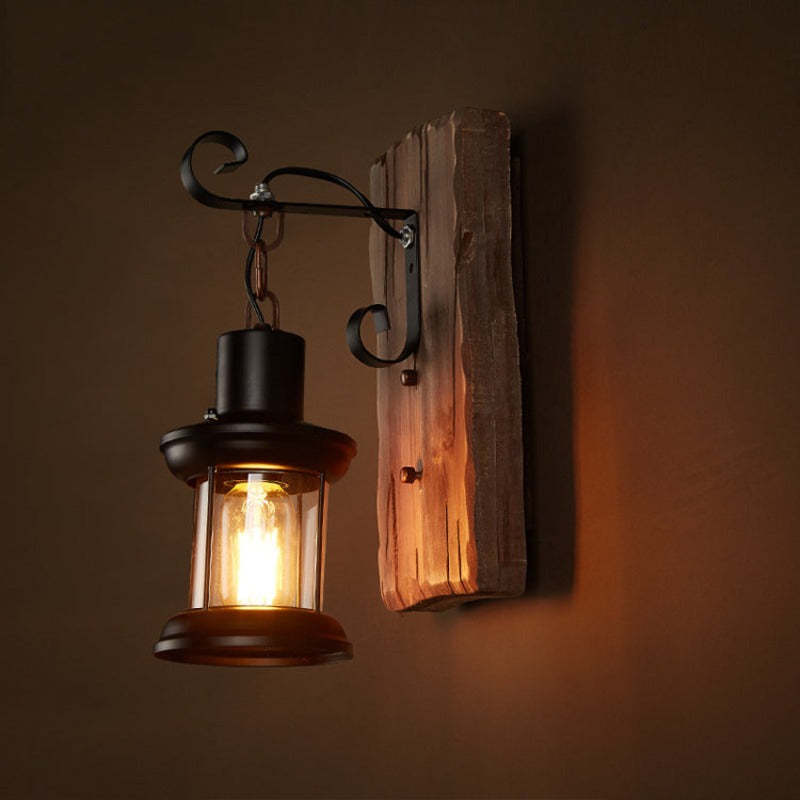 Alessio Vintage Lantern Metal Wall Lamp, Black/Bronze - Lumpaz