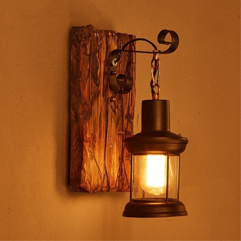 Alessio Vintage Lantern Metal Wall Lamp, Black/Bronze - Lumpaz