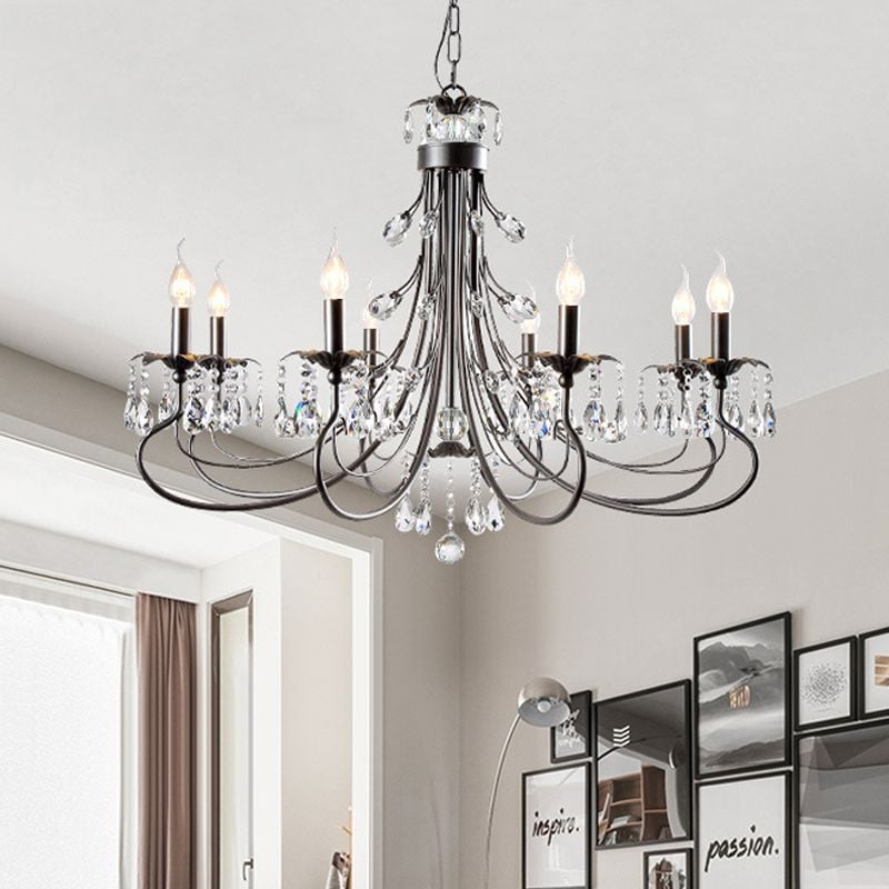 Silva Luxury Tiered Candle Metal/Crystal Chandelier, Black - Lumpaz
