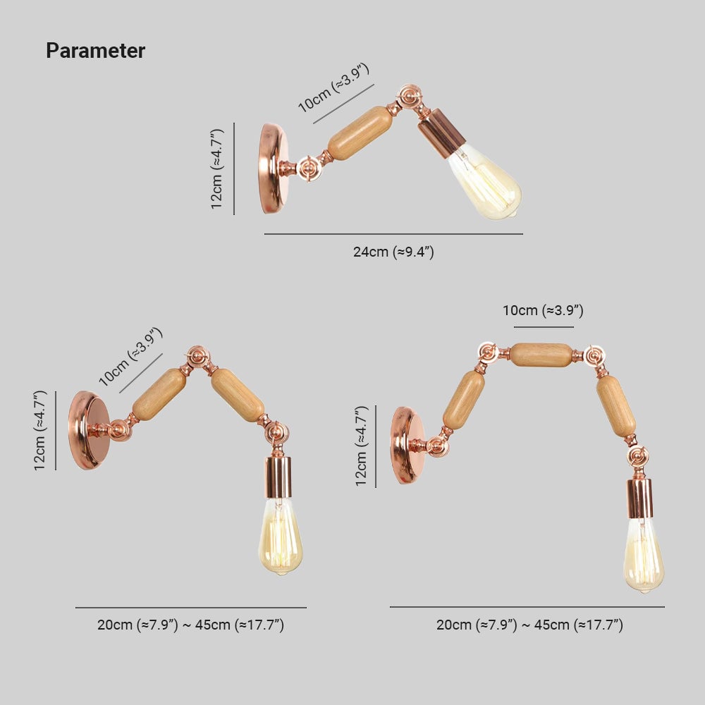 Alessio Wall Lamp Bulb Wooden Adjustable Makeup Gold, Living Room - Lumpaz