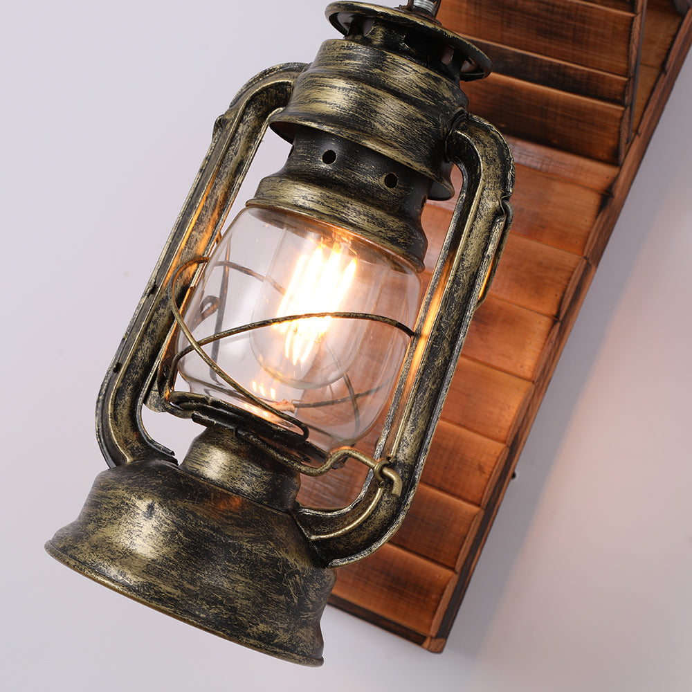 Austin Lantern Bedroom Wall Lamp, Metal/Wood, Restaurant - Lumpaz