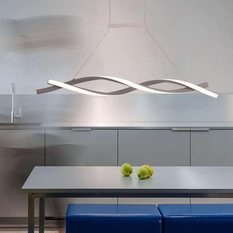 Pendant Light Linear Double Wave Modern, Metal, Black/Gray, Bedroom - Lumpaz