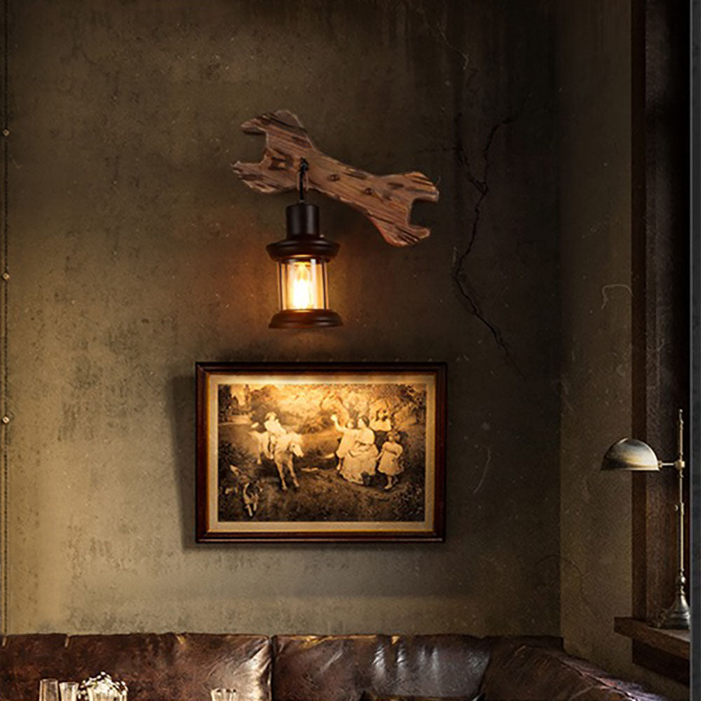 Austin Lantern & Spanners Wall Lamp, Wood/Metal, Bedroom - Lumpaz