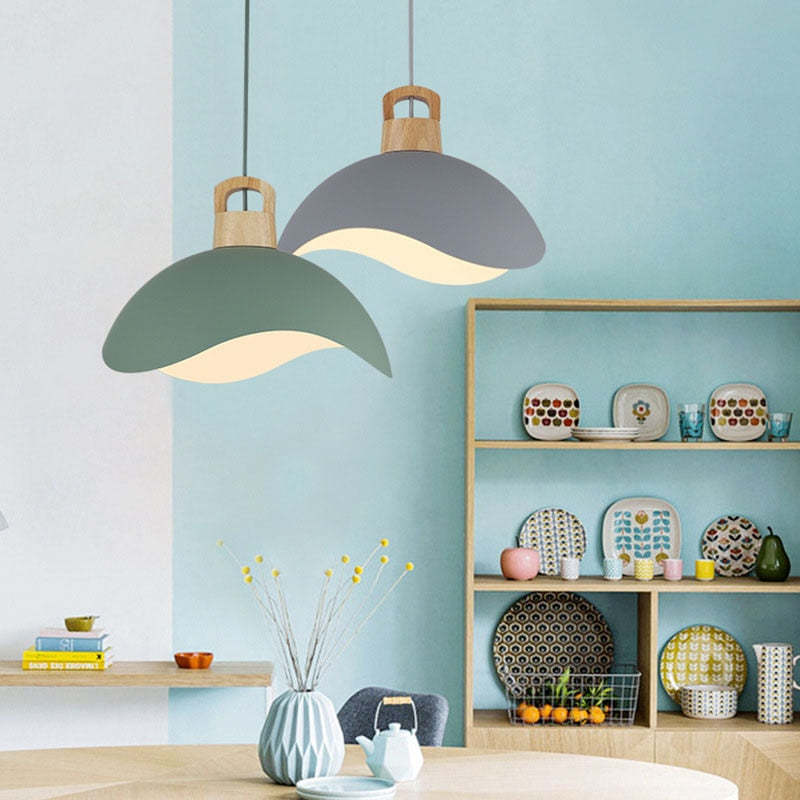 Morandi Colorful Shade Single Pendant Lights, Wood & Metal - Lumpaz