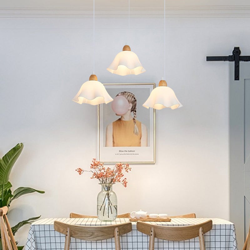 Ozawa Minimalist Flower Acrylic/Wood Pendant Light, White - Lumpaz