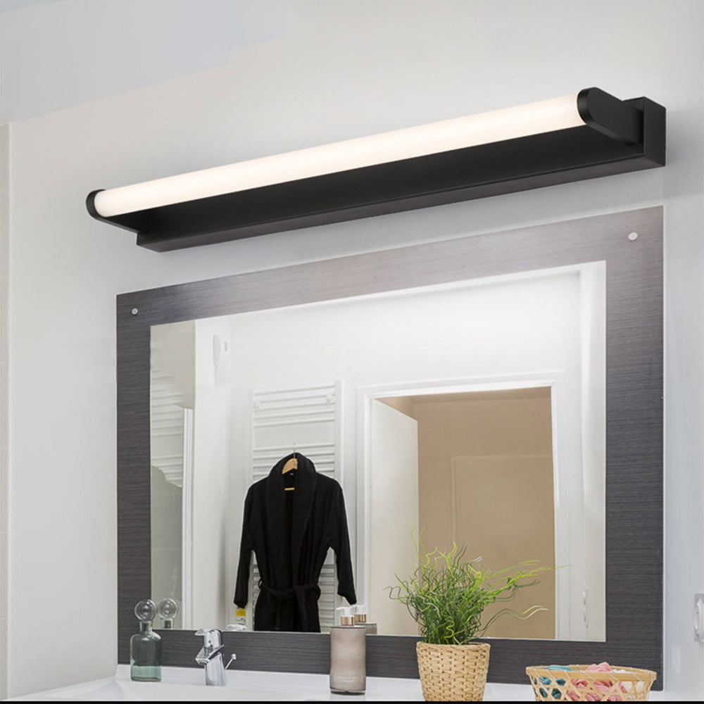 Leigh Minimalist Linear Cylindrical Metal/Acrylic Wall Lamp, Black, Bathroom - Lumpaz