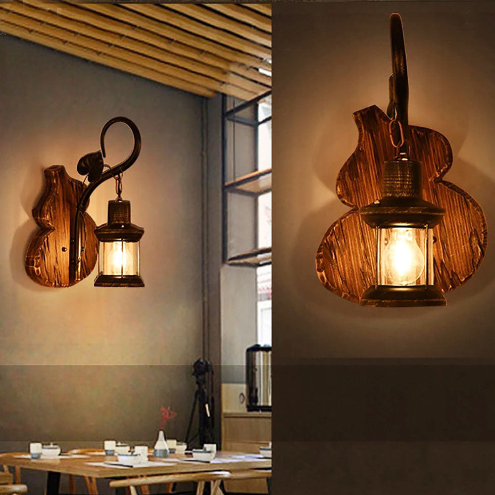 Austin Wall Lamp Cucurbits/Candle Vintage, Wood/Metal, Bedroom - Lumpaz
