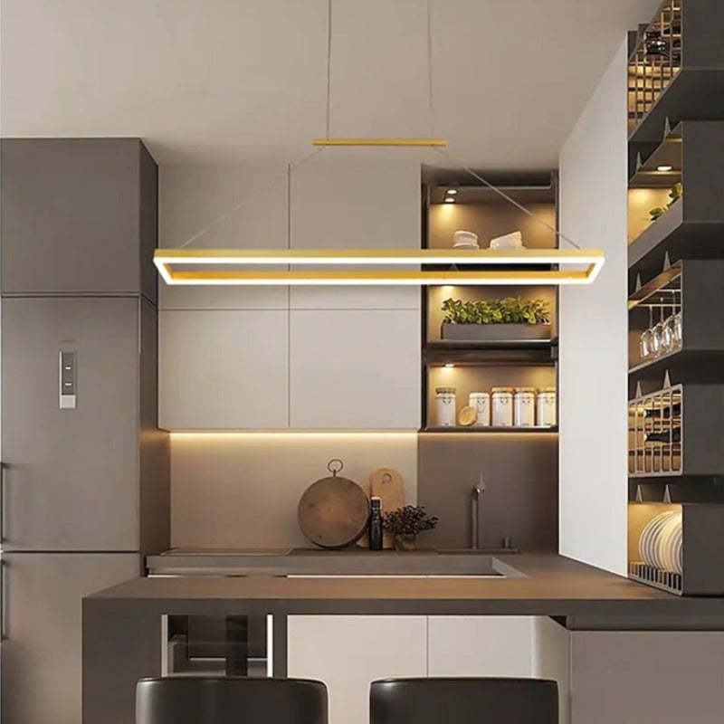 Edge Modern Rectangular Metal Pendant Light Gold/Coffee Dining Room - Lumpaz