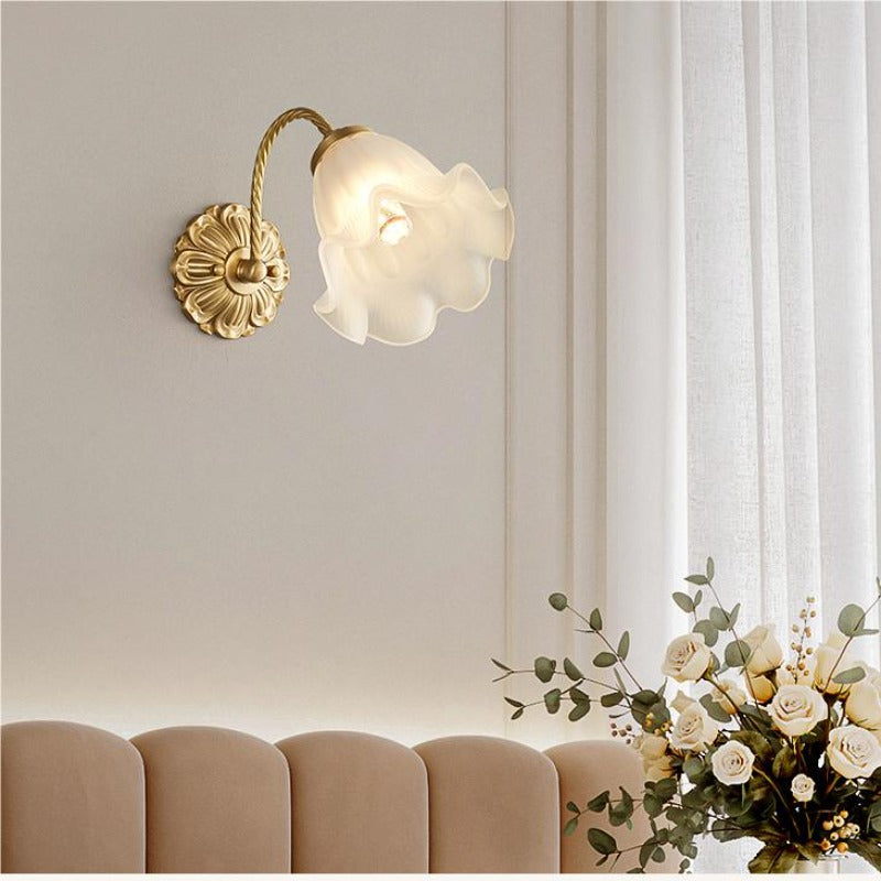Bella Retro LED Wall Lamp Indoor Gold Metal Glass Bedroom Balcony - Lumpaz