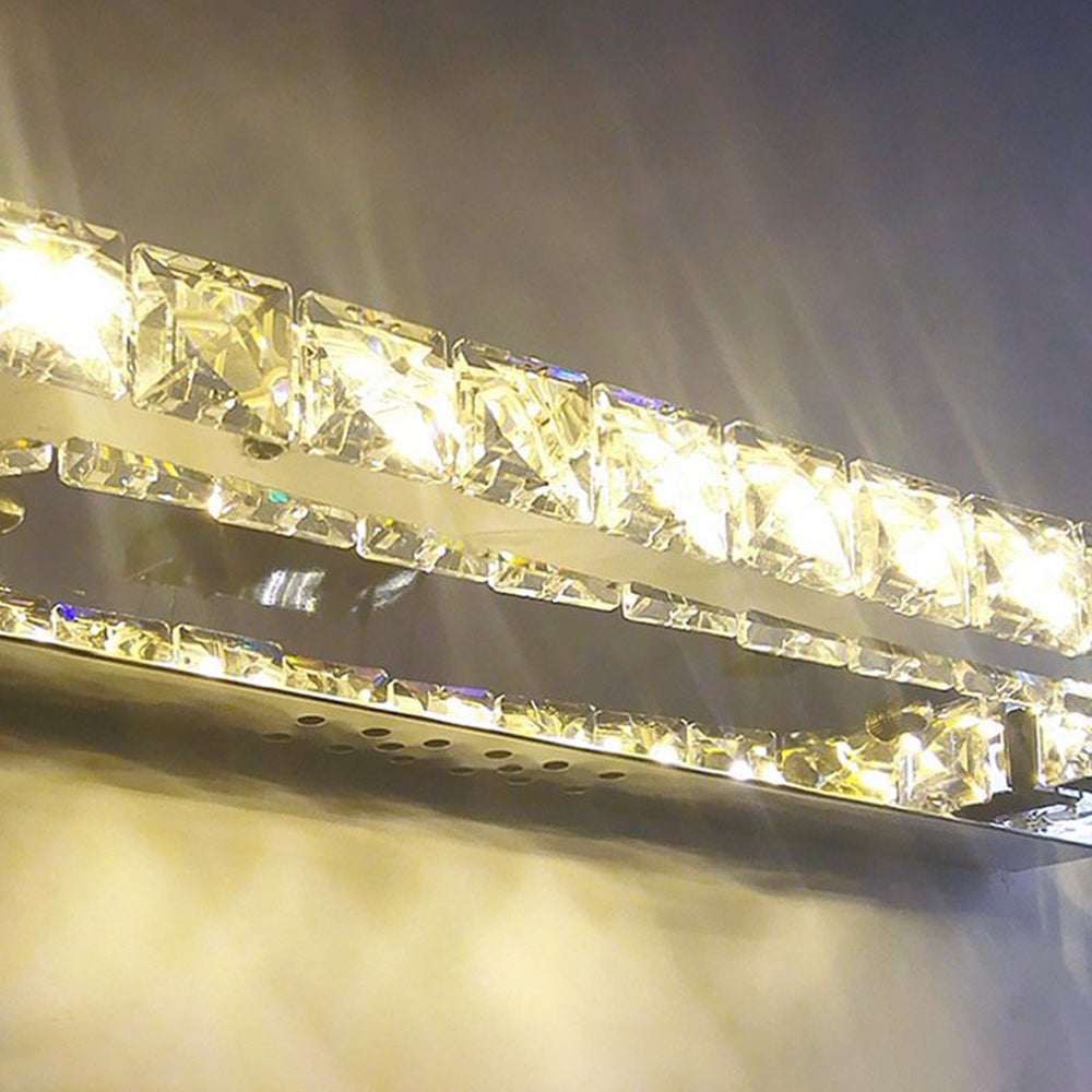 Kristy Luxury Linear Crystal Mirror Front Vanity Wall Lamp, Silver - Lumpaz