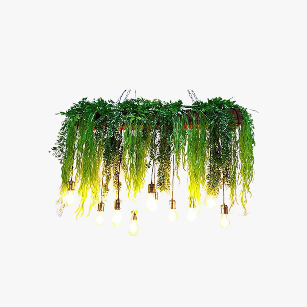 Nest Natural Decorative Rectangular Plant Metal Pendant Light Green - Lumpaz