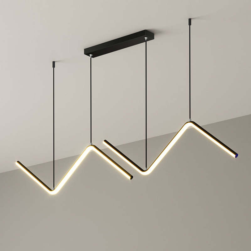 Modern Wavy Linear Pendant Light Double, Black/Gold - Lumpaz