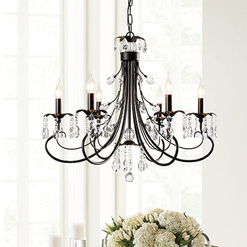 Silva Luxury Tiered Candle Metal/Crystal Chandelier, Black - Lumpaz