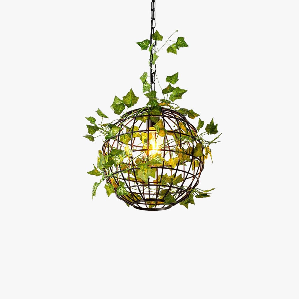 Nest Rustic Plant Art Deco Globe Vine Pendant Light Green Dining Room - Lumpaz