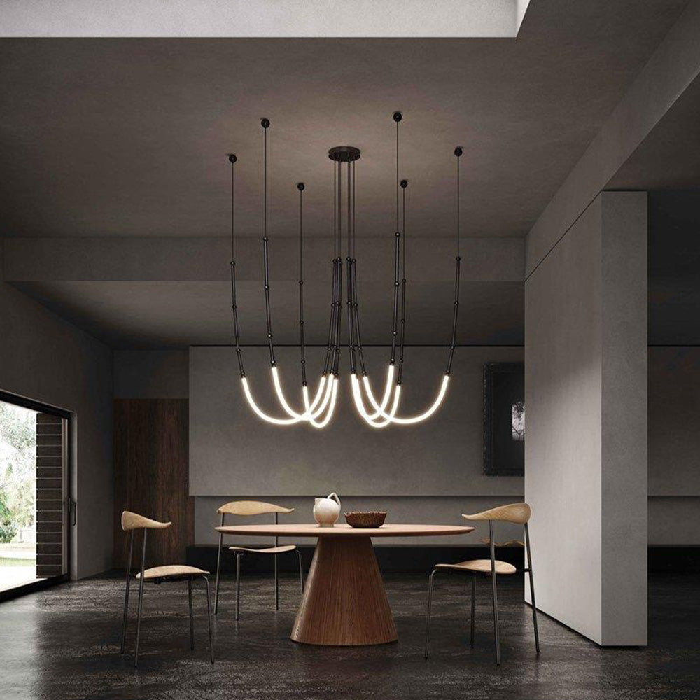 Edge Modern Linear Metal/Silicone Pendant Light, Black - Lumpaz