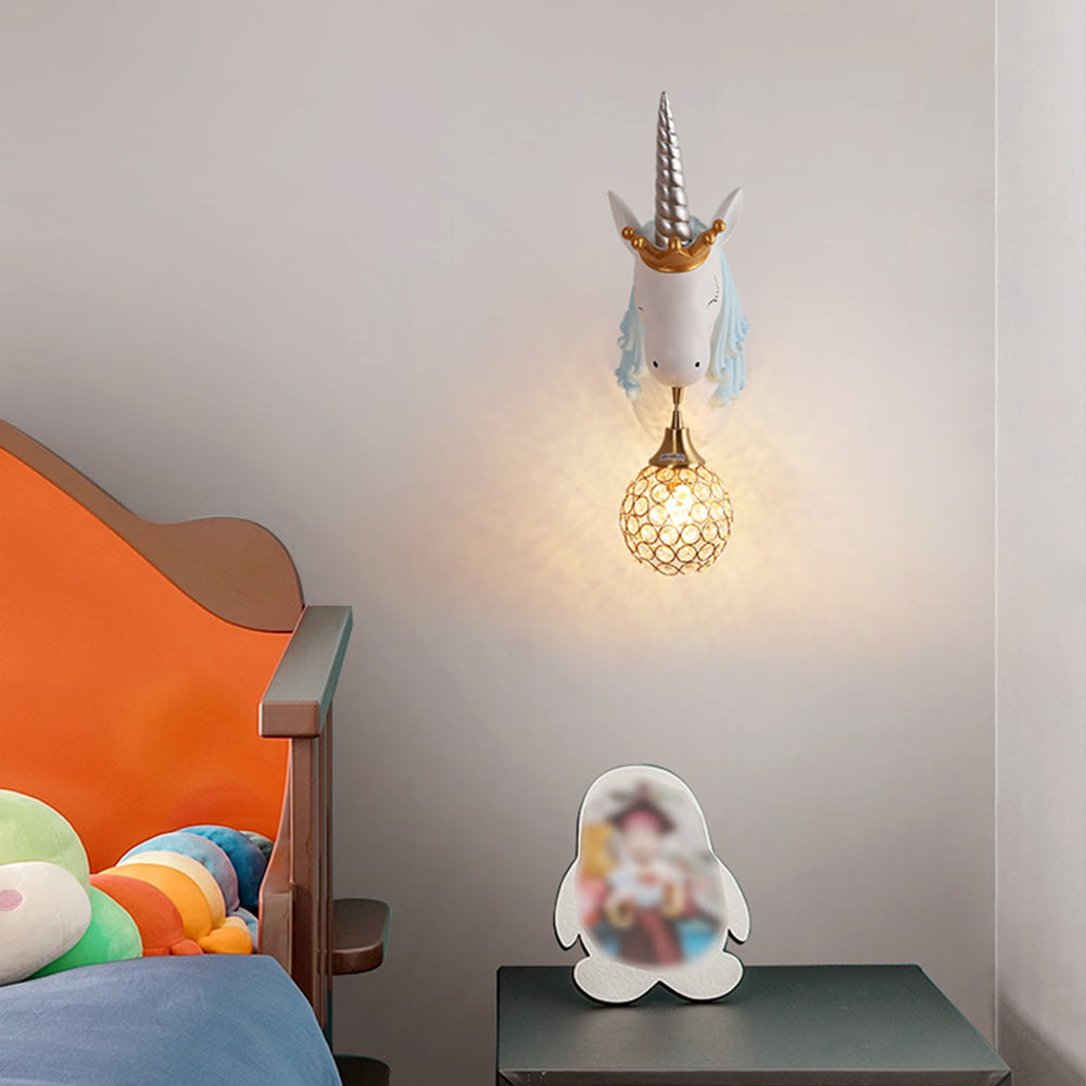 Minori Modern Unicorn/Strawberry Art Wall Lamp, Pink/Blue - Lumpaz