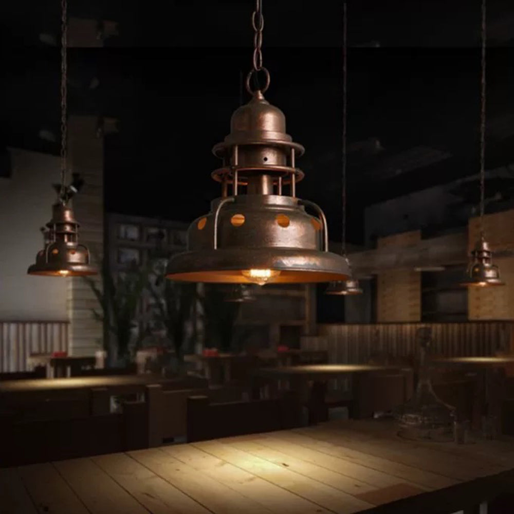 Alessio Industrial Retro Vintage Pull Cnain Pendant Light, Brass, Metal - Lumpaz