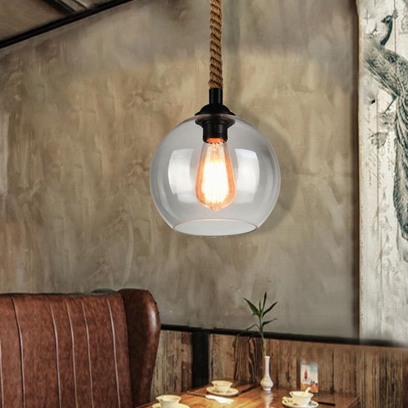 Hailie Vintage Industrial Ball Glass Pendant Light, Clear/Amber - Lumpaz