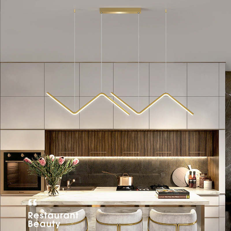 Modern Wavy Linear Pendant Light Double, Black/Gold - Lumpaz