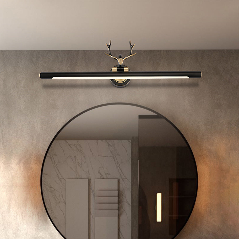 Leigh Decorative Deer Mirror Front Vanity Wall Lamp, Black/Gold - Lumpaz
