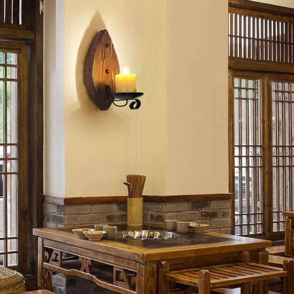 Austin Vintage Leaf Shape Wood Metal Wall Lamp Living Room - Lumpaz